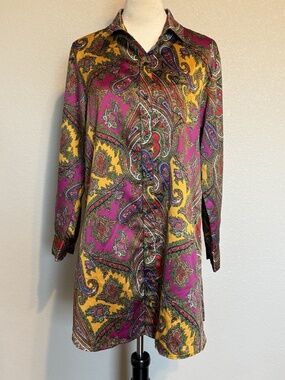 Lauren Ralph Lauren Womens Medium Multicolor Paisley Sleep Shirt Long Sleeve